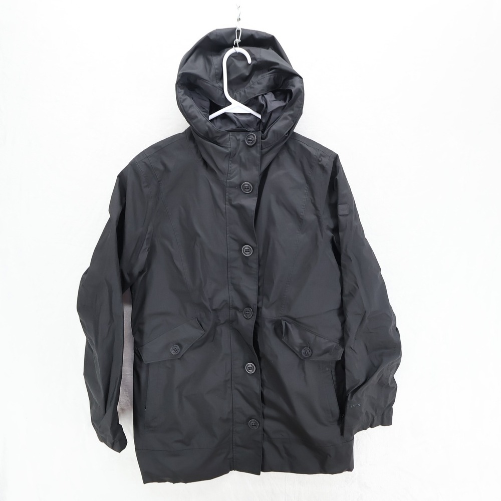 The North Face HyVent Black Hooded OUTER Jacket Womens Large CYK9 F15 Buttons